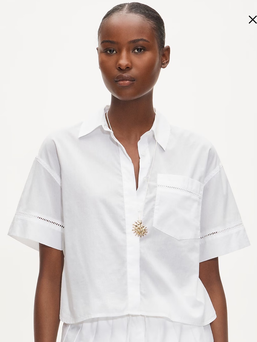 J. Crew Étienne cropped button-up shirt in eyelet sateen - White